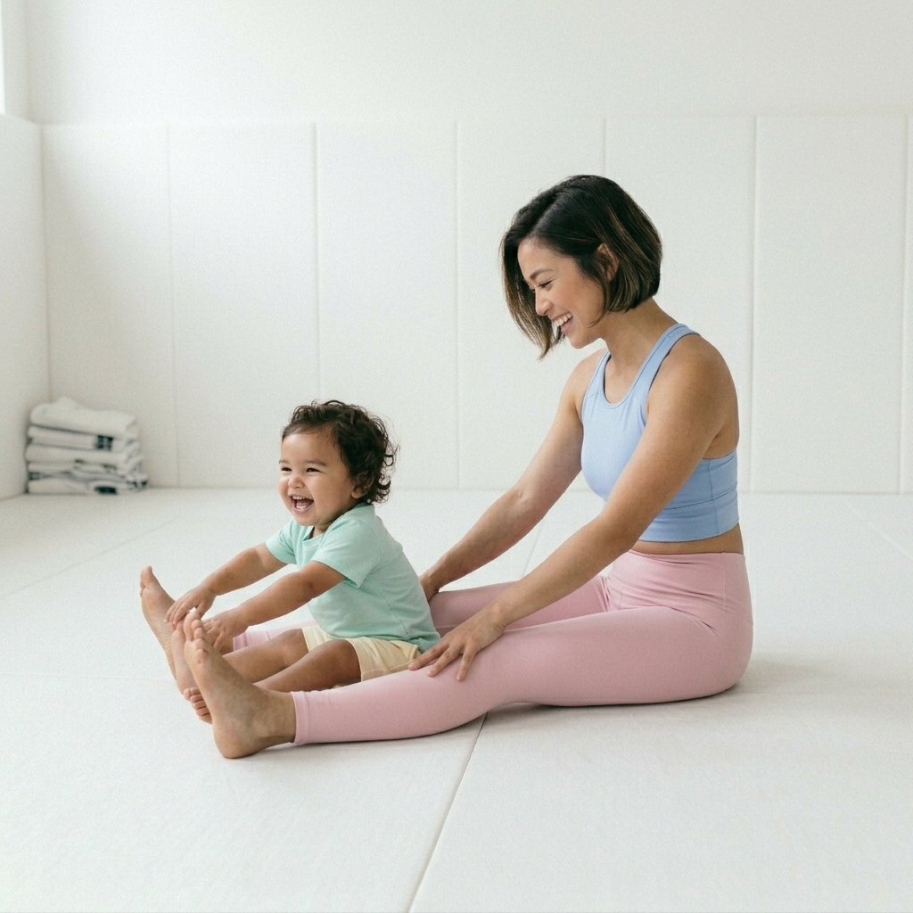 Moms stretching with their babies at the Stretching and Mobility class in Paphos, Cyprus